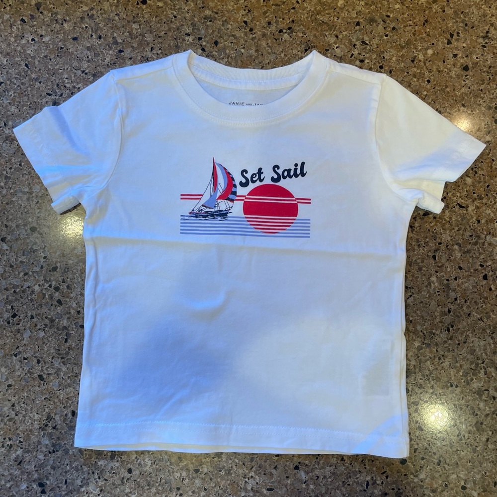 Janie and Jack White 'Set Sail' Graphic Tee with Red and Navy Accents